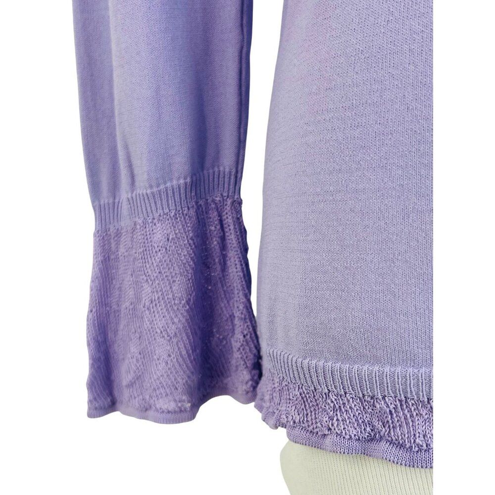 Y2K The Limited Lavender Purple Croquette Lace Trim Tie Waist Knit Top Blouse - Picture 4 of 16